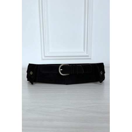 Ceinture noire en suédine avec pochette intégré sur les côtés - 1