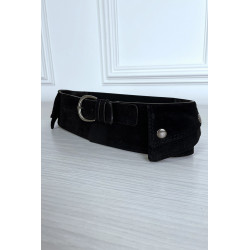 Ceinture noire en suédine avec pochette intégré sur les côtés - 2