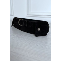 Ceinture noire en suédine avec pochette intégré sur les côtés - 3