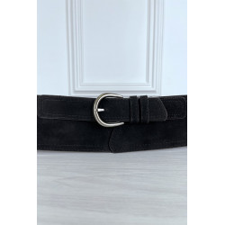 Ceinture noire en suédine avec pochette intégré sur les côtés - 4