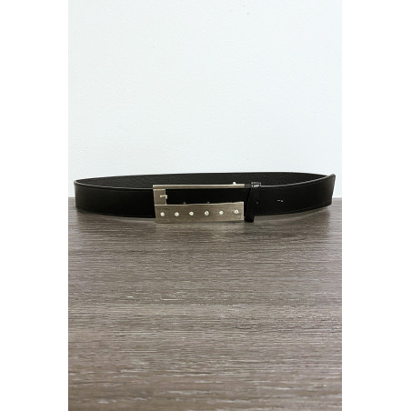 Ceinture en simili noir avec strass sur la boucle - 1