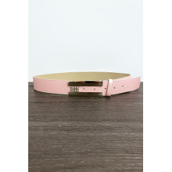 Ceinture rose avec boucle rectangulaire et strass - 1