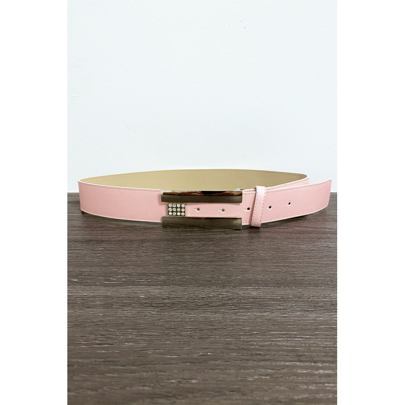 Ceinture rose avec boucle rectangulaire et strass - 1