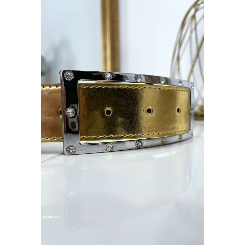 Ceinture doré avec boucle rectangle strass et argenté - 5