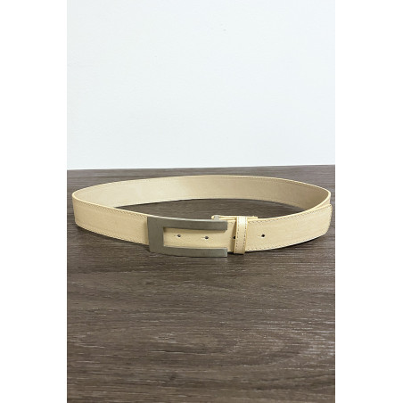 Ceinture beige en simili avec boucle rectangulaire - 1