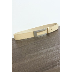 Ceinture beige en simili avec boucle rectangulaire - 4