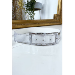 Ceinture argenté avec boucle rectangle strass et argenté - 3