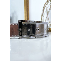 Ceinture argenté avec boucle rectangle strass et argenté - 5