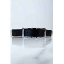 Ceinture noire avec boucle rectangle strass et argenté - 1