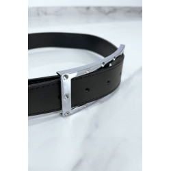 Ceinture noire avec boucle rectangle strass et argenté - 4