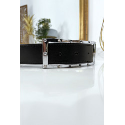 Ceinture noire avec boucle rectangle strass et argenté - 6