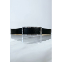 Ceinture noire avec boucle rectangle strass et argenté - 7