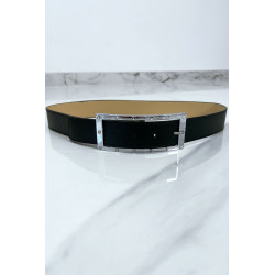 Ceinture noire avec boucle rectangle strass et argenté - 8