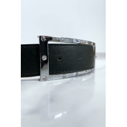 Ceinture noire avec boucle rectangle strass et argenté - 9