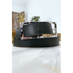 Ceinture noire avec boucle rectangle strass et argenté - 15