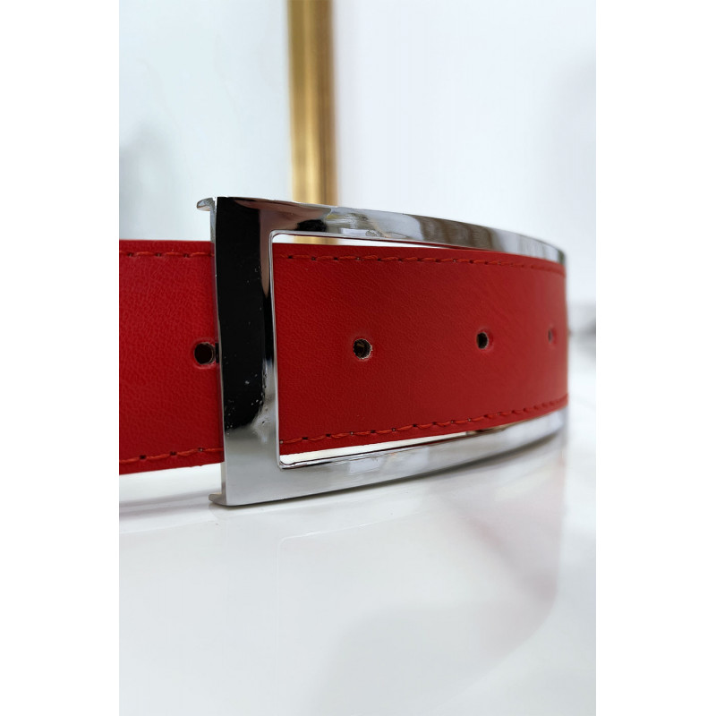 Ceinture rouge avec boucle argenté - 6