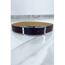 Ceinture violette avec boucle rectangle strass et argenté - 1