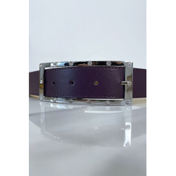 Ceinture violette avec boucle rectangle strass et argenté - 3