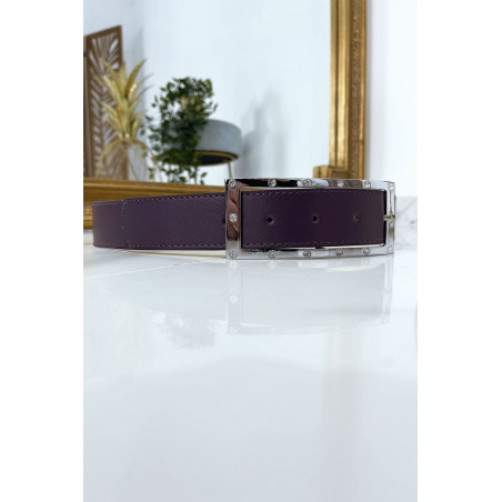 Ceinture violette avec boucle rectangle strass et argenté - 4