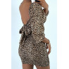Robe moulante motif léopard avec fronce bonnet et dos nu - 6