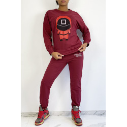 Ensemble jogging bordeaux avec dessin et écriture SQUID GAME - 2