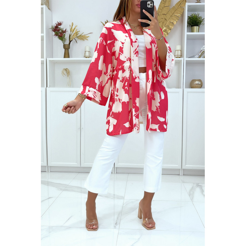 Kimono fuchsia avec joli motif ajustable à la taille - 1