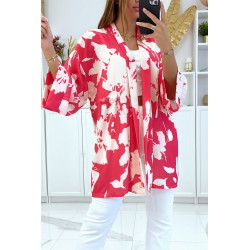 Kimono fuchsia avec joli motif ajustable à la taille - 3