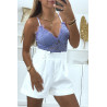 Body en dentelle lilas avec coque à la poitrine et transparent - 2