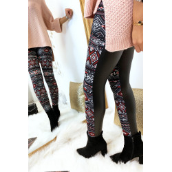 Leggings d'hiver coloré en Rouge et noir, motifs fantaisie et sky derrière. Style fashion. 148-1 - 5