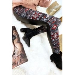 Leggings d'hiver coloré en Rouge et noir, motifs fantaisie et sky derrière. Style fashion. 148-1 - 11