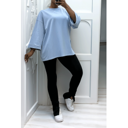 Sweat over size en coton turquoise - 1