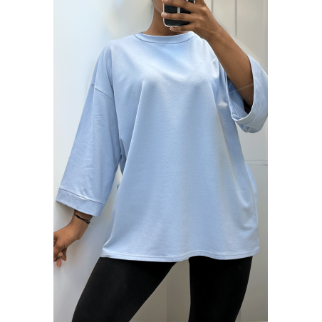 Sweat over size en coton turquoise - 2