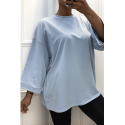 Sweat over size en coton turquoise - 3