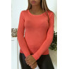 Pull corail col rond en maille tricot très extensible et très doux - 2