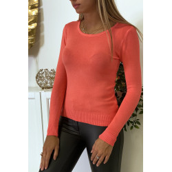 Pull corail col rond en maille tricot très extensible et très doux - 3