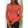 Pull corail col rond en maille tricot très extensible et très doux - 5