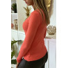 Pull corail col rond en maille tricot très extensible et très doux - 7