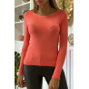 Pull corail col rond en maille tricot très extensible et très doux - 8