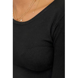 Pull noir col rond en maille tricot très extensible et très doux - 3