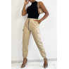 Pantalon cargo beige en simili avec poches - 4