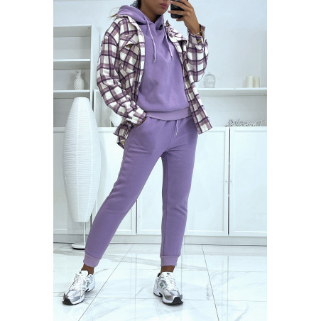 Ensemble violet 3 pièces jogging chaud et confortable et sur chemise oversize hyper tendance - 1