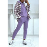 Ensemble violet 3 pièces jogging chaud et confortable et sur chemise oversize hyper tendance - 1