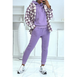 Ensemble violet 3 pièces jogging chaud et confortable et sur chemise oversize hyper tendance - 2