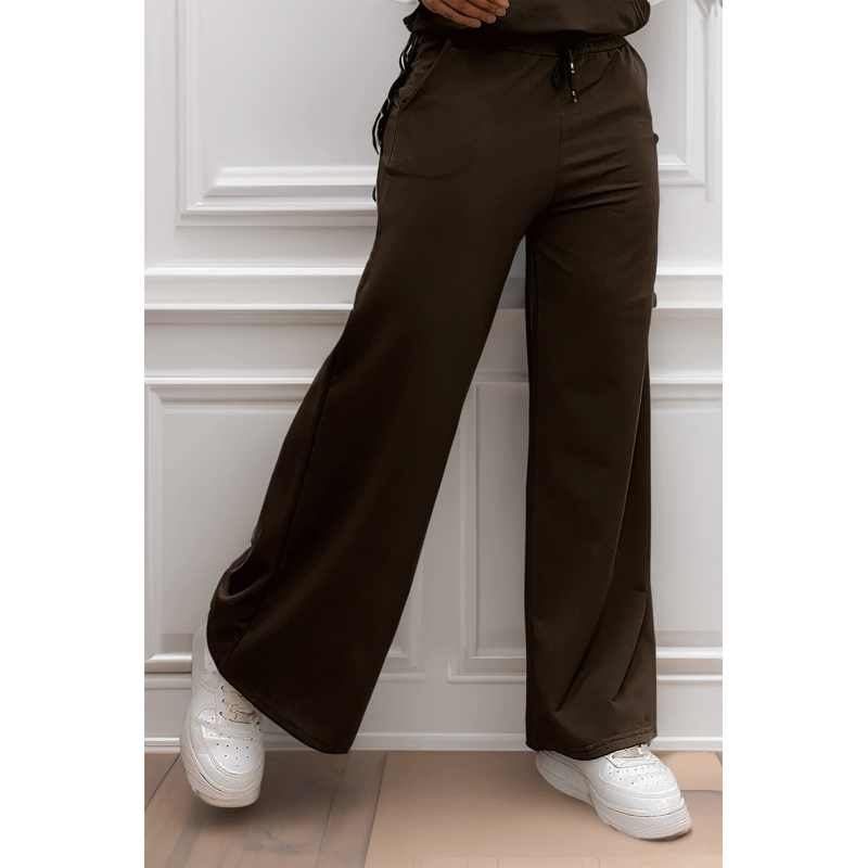 Pantalon palazzo marron avec poches en coton - 2