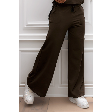 Pantalon palazzo marron avec poches en coton - 2