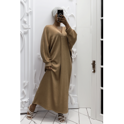 Longue robe pull over size col V Camel  - 3