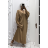 Longue robe pull over size col V Camel  - 3