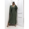 Longue robe pull over size col V kaki  - 4