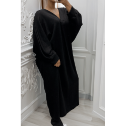 Longue robe pull over size col V noir  - 3