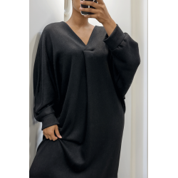 Longue robe pull over size col V noir  - 4